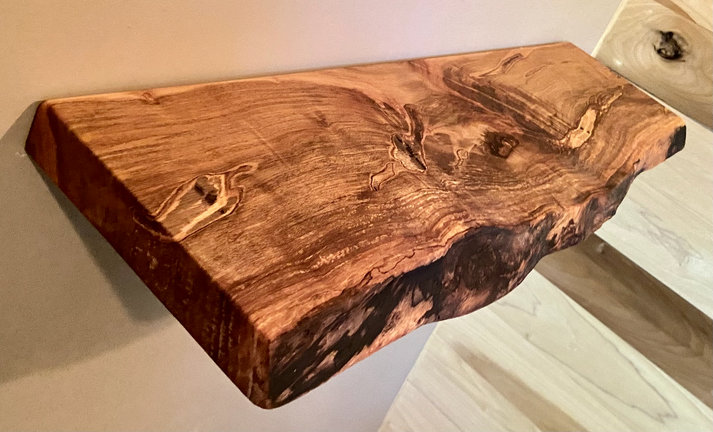 Custom Narrow Live Edge Spalted Maple Rustic Wood Floating Shelves|Ambrosia Maple Narrow Wood Wall Shelves