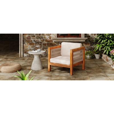 Fauteuil club en bois pour l'extérieur, accoudoirs et coussins en corde beige, support de poids de 400 lb, dégagement idéal pour le patio, patio de 30,09 po de largeur, capacité, espace pour s'asseoir