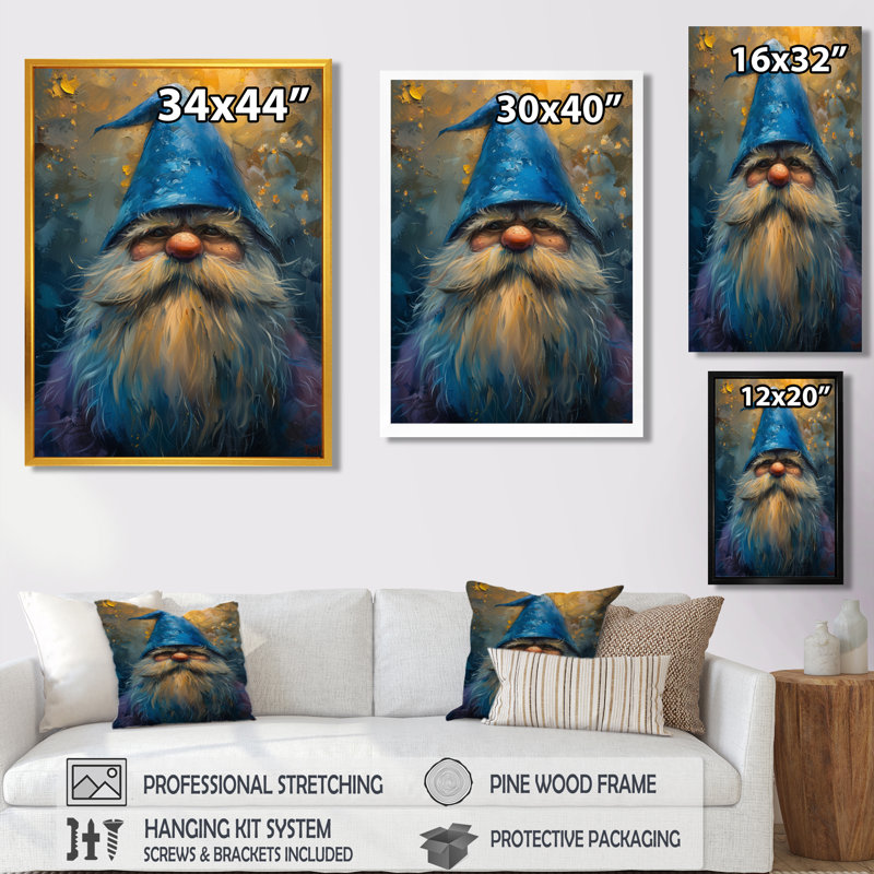 Blue Gnome Glimmering Glimpse - Décoration murale gnome, Cadre photo blanc simple, bois massif, H 34 po x l 44 po