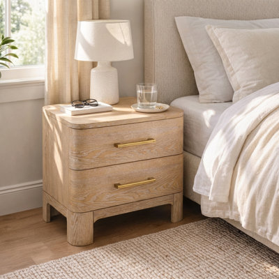 Aurelius Modern 2-Drawer Nightstand with Rounded Corners & Metal Handles