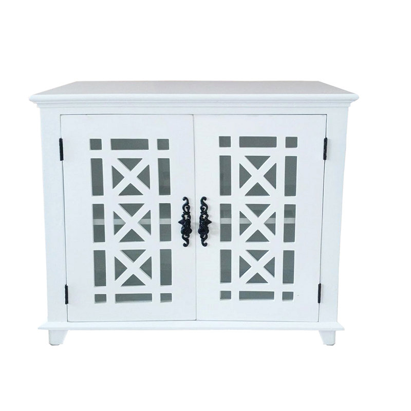 Armoire décorative en bois massif avec porte et tablette en verre