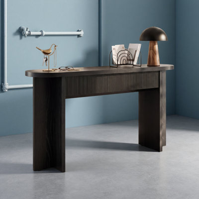 Console de 55 po avec 2 tiroirs, tables d'entrée cannelées avec rangement, table de canapé robuste derrière le canapé, tables de vestibule Mid-Century pour vestibule