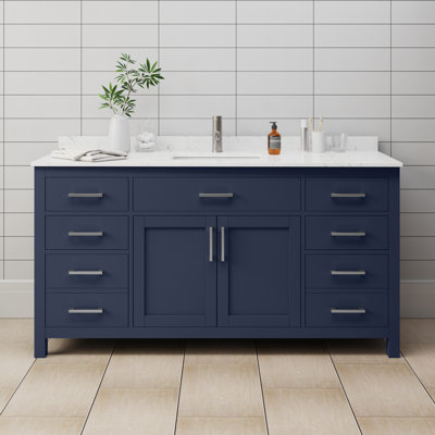Meuble-lavabo simple autoportant de 66 po avec plateau en marbre Beckett