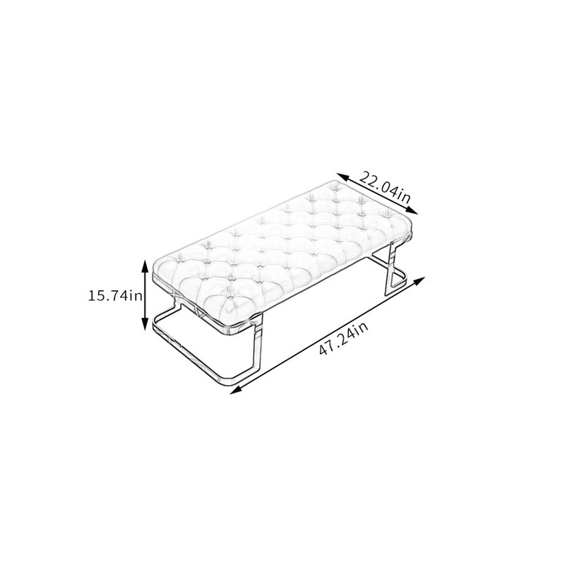 Banc rembourré en cuir, H 15,74 po x l 47,24 po x P 22,04 po