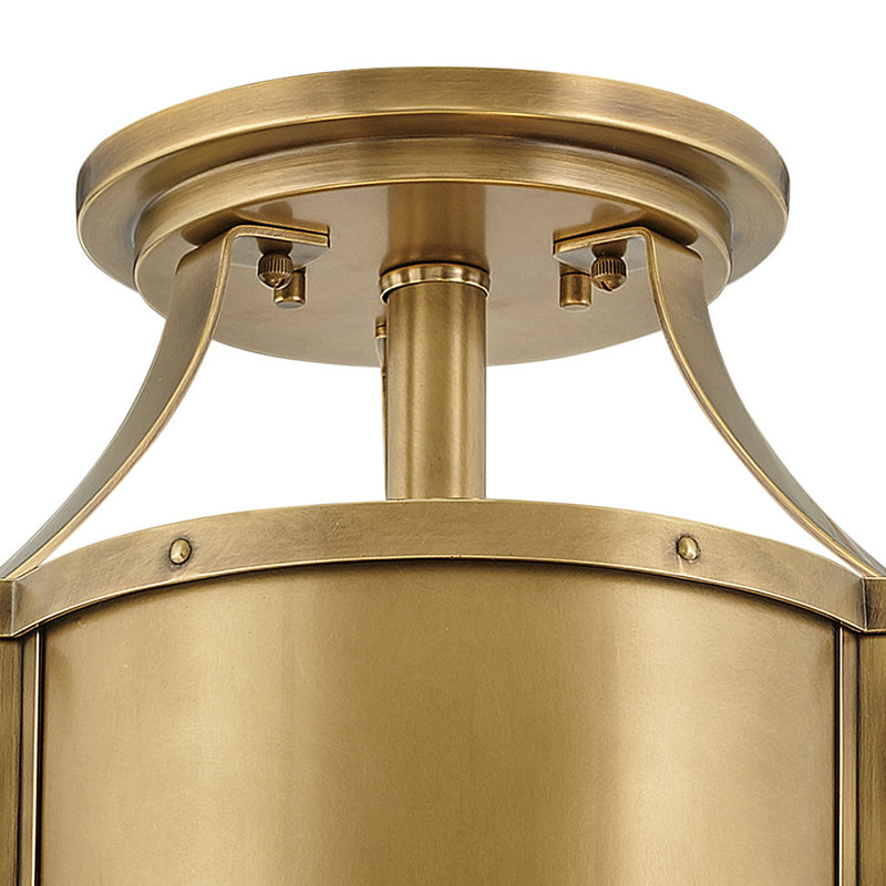 Chance 3-Light Semi-Flush Mount Ceiling Light w/ Etched Lens, Heritage Brass