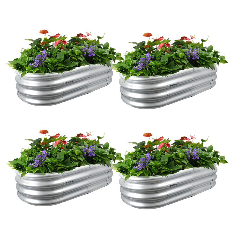 4 Pack 4*2*1Ft Raised Garden Bed Kits, Outdoor Oval Metal Galvanized Ground Planter Garden Boxes For Planting Plants Vegetables