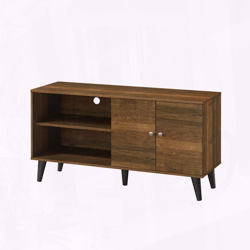 Meuble télé Mid-Century moderne avec meuble de rangement pour téléviseur de 47,3 po ou moins, Brun