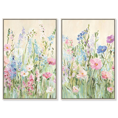 Soft Blooms Set Canvas Print Floral Wall Art Set by Art Remedy, Black Frame, 10 x 15