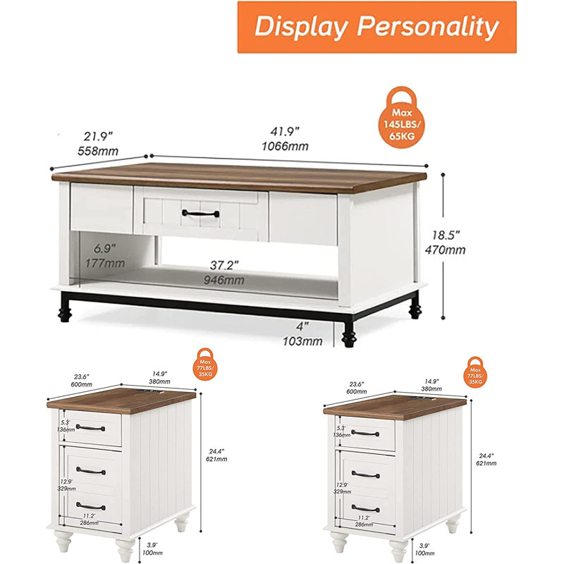 Ensemble de tables basses 3 pièces Bellasophia