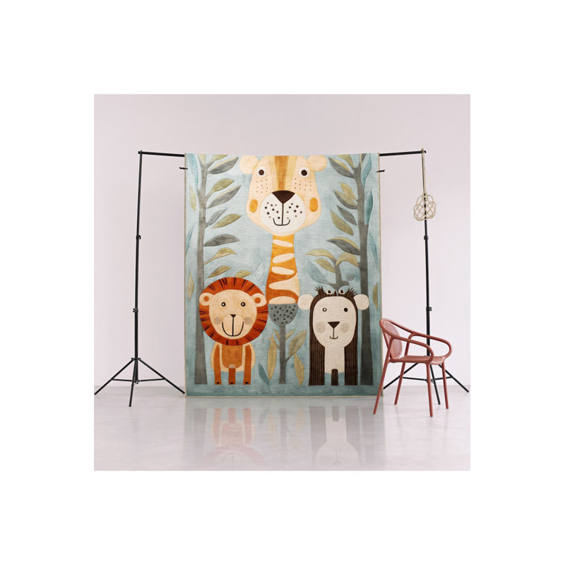 Tapis lavable à motif de plantes, motif lavable, motif de lion, collection Waso, Rectangle 2'6" x 4'11" Rug Pad Included