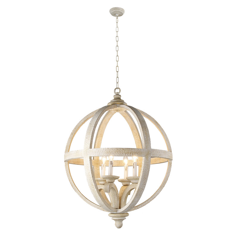 4 - Light Wood Dimmable Globe Chandelier, 42" H x 31" W x 31" D