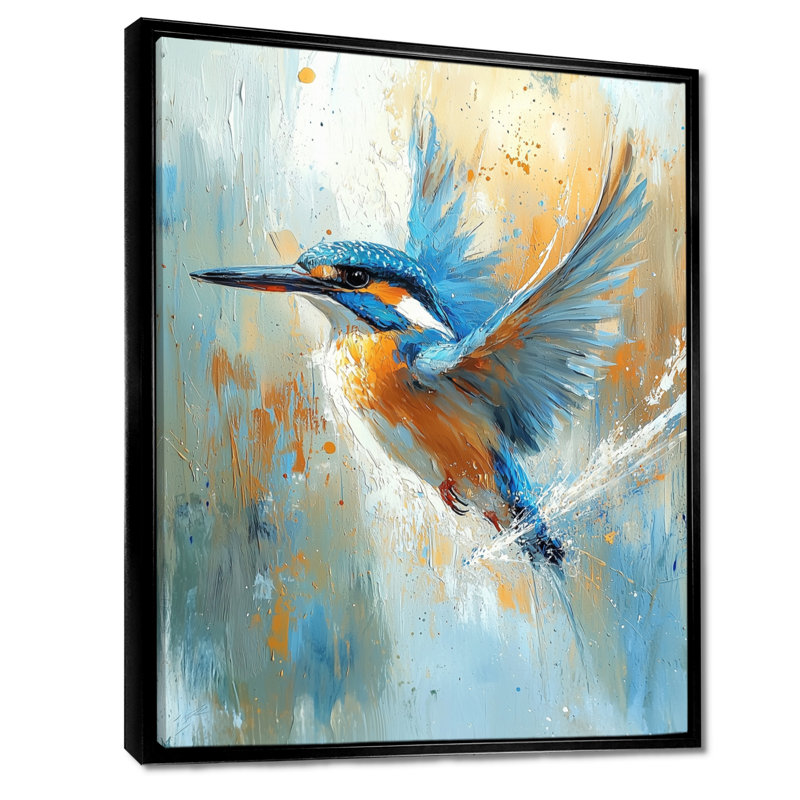 Martin-pêcheur au bord de la rivière - oiseau, art mural, H 20 po x l 12 po, Reproduction avec cadre flottant, Black
