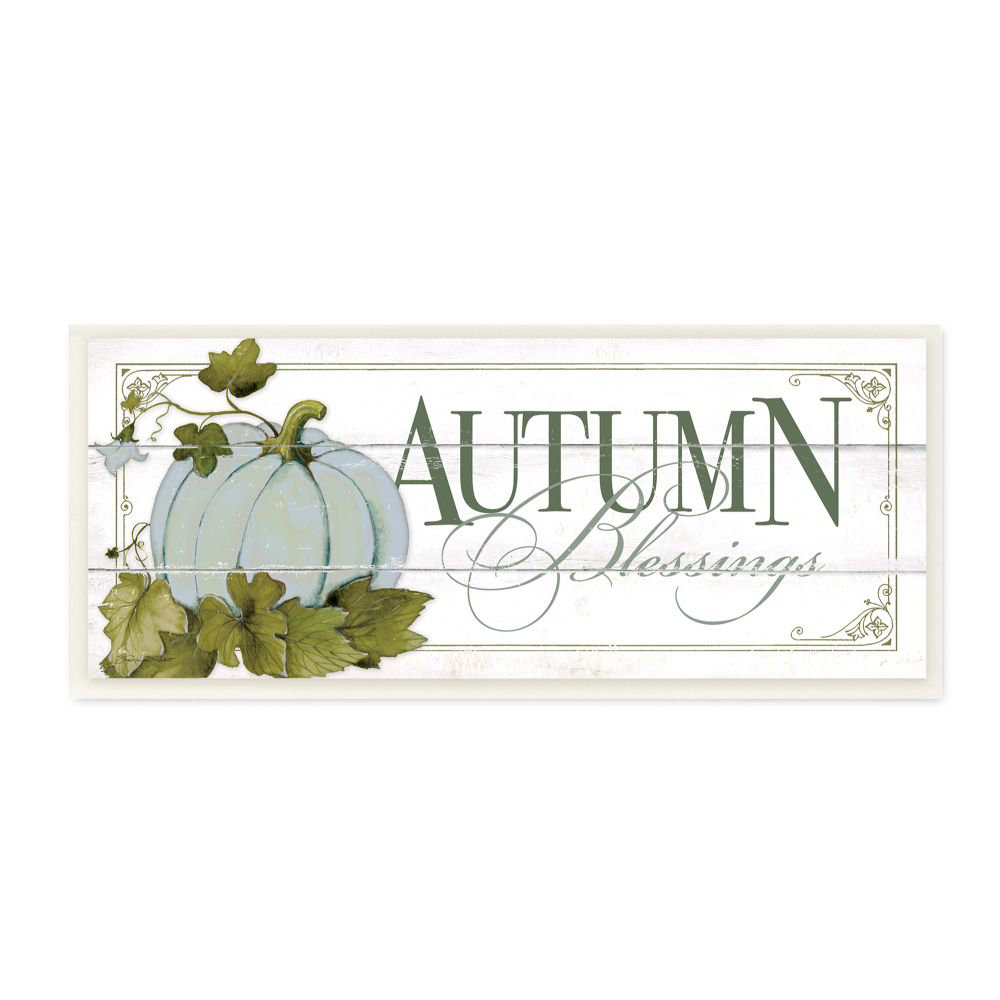 The Holiday Aisle® Autumn Blessings Blue Pumpkin Fall Seasonal Word Design by Stephanie Workman Marrott - Textual Art Print | Wayfair