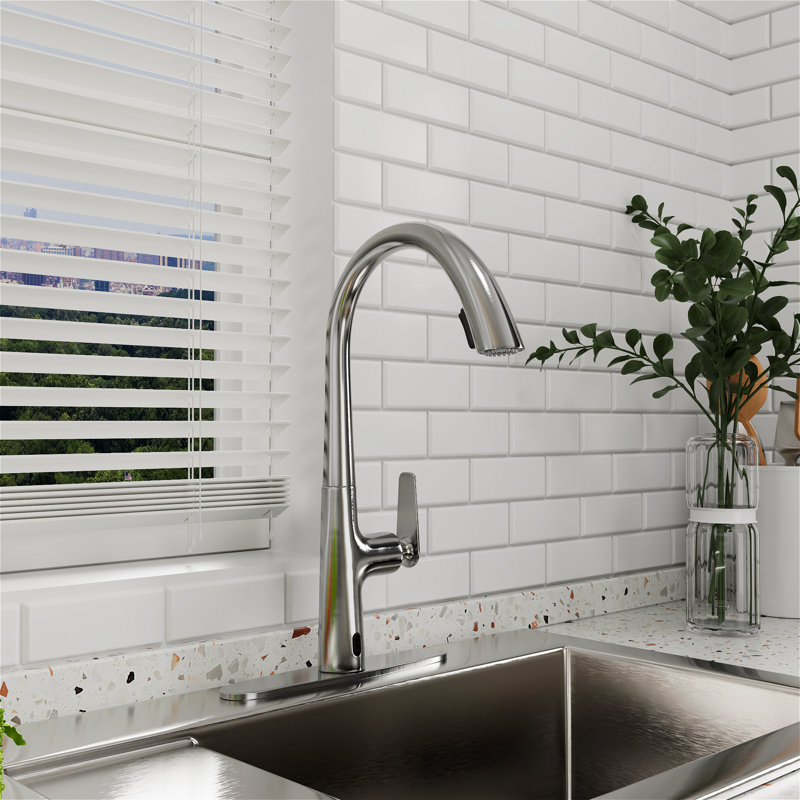 Dual Sensors Touchless Pull-Down Kitchen Faucet Fingerprint Resistant, Standard Braided Hoses, Brushed Nickel