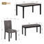 Ensemble de salle à manger moderne 6 pièces: table en bois et 4 chaises + banc, gris clair et noir deux tons