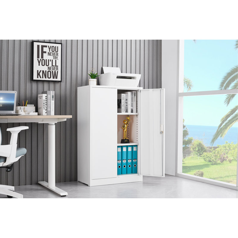 Armoire-vestiaire de rangement en métal blanc, diviseurs à hauteur ajustable avec poignée verrouillable pour la maison, le bureau et le garage