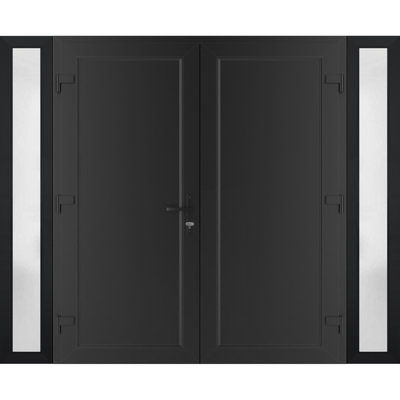 Façade portes extérieures pré-montées en métal-plastique / MANUX 8111 noir mat / 2 fenêtres extérieures latérales / portes de bureau commerciales et résidentielles 96 po x 80 po
