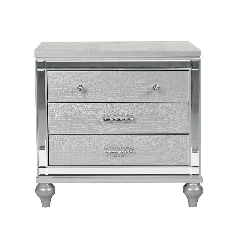 2 Drawers Wooden Nightstand With Built-In Wireless Charging In Silver