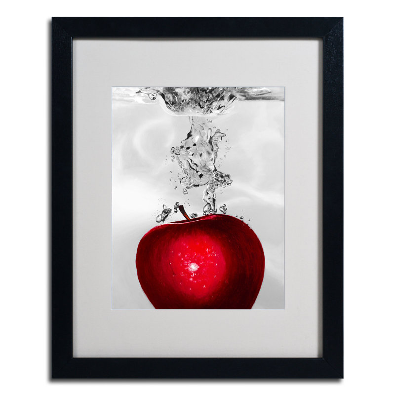 Framed Wall Art - Roderick Stevens ‘Red Apple Splash’ Wall Decor with Matted Frame - Living Room, Kitchen, and Bathroom Art - 11x14