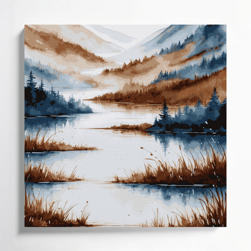 Aquarelle, paysage, 40, toile blanche, art mural, H 16 po x l 16 po