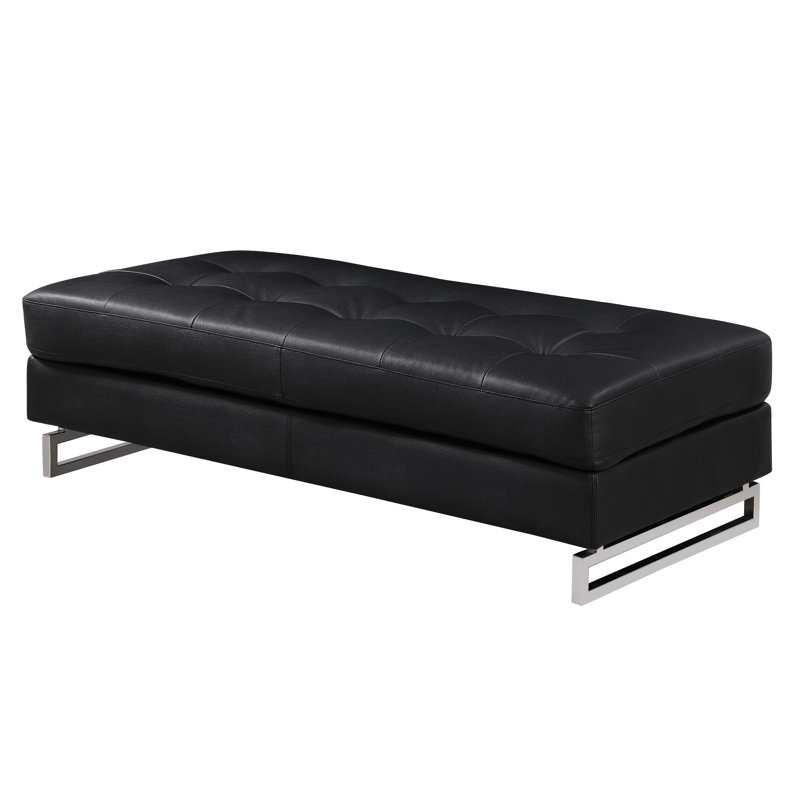 Cuir noir surdimensionné noir avec tabouret en bois massif et pieds