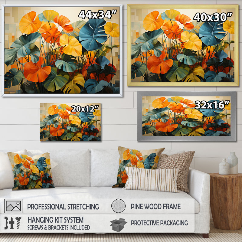 Orange orange, plantes tropicales II - plantes, art mural, Cadre flottant doré, H 16 po x l 32 po x P 1 po