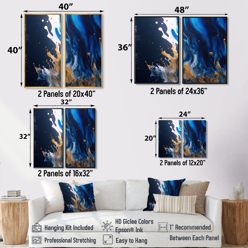 Ice Paint Splash I - Abstract Spirals Large, impressions sur toile 2 pièces, H 40 po x l 40 po, Toile tendue