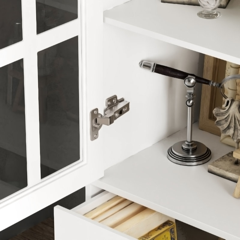 2 Glass Door Display Case With 2 Drawers, White