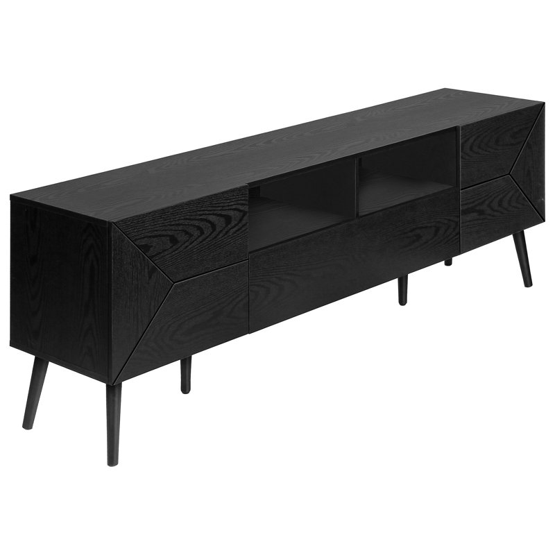 Meuble audio-vidéo de 72 pouces de style Mid-Century moderne avec console en stratifié noir et console de fabrication