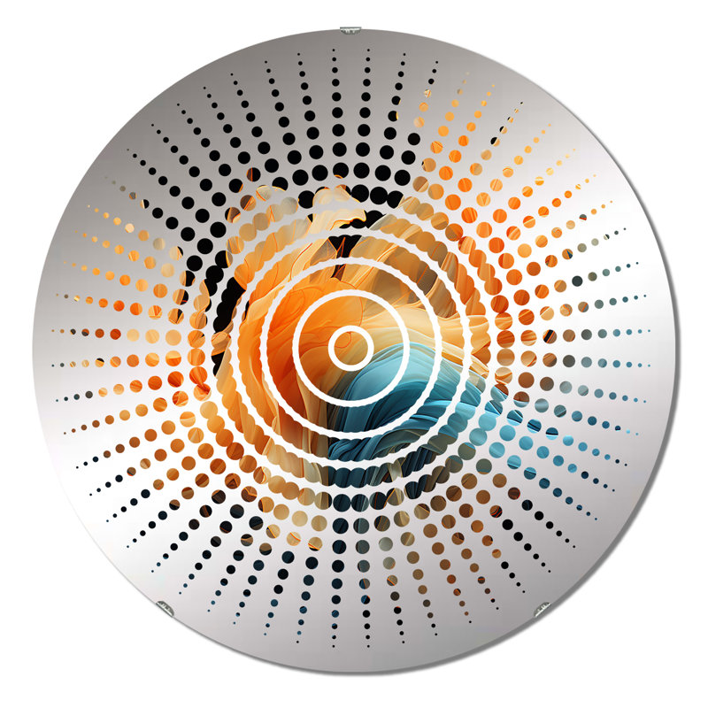 Bright Orange And Turquoise Liquid Ink Art - Sun Circles Wall Mirror, 31.4" x 31.4"