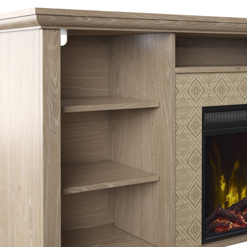 Poulan TV Stand for TVs up to 65" with Fireplace Included, Natural Oak