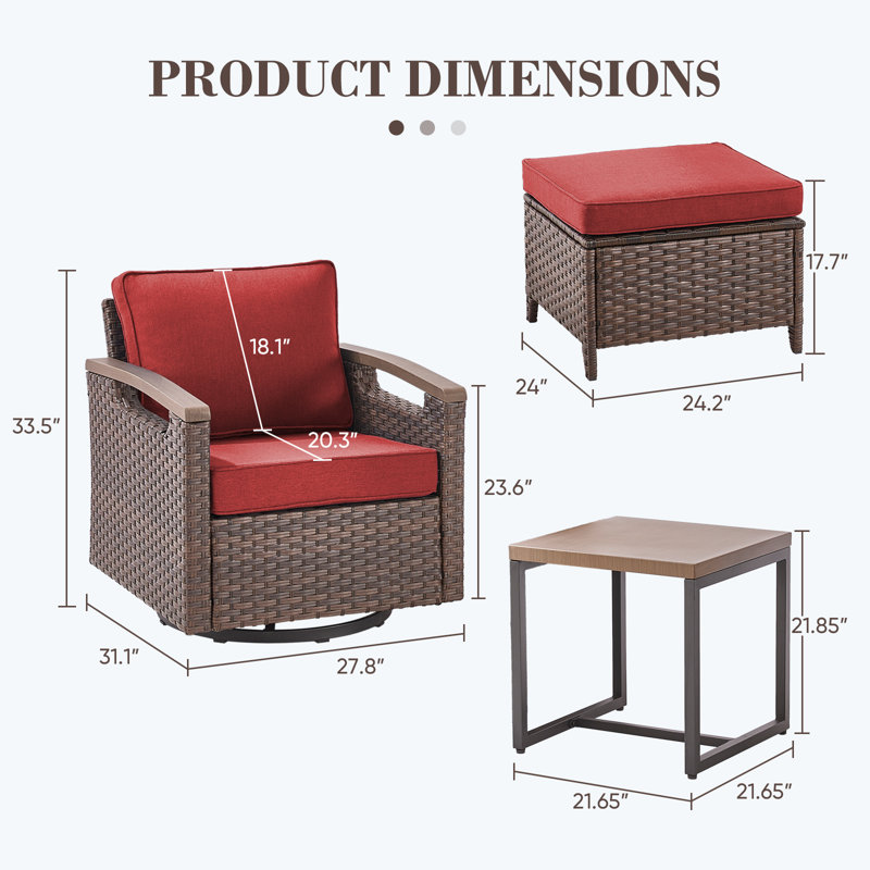 Ensemble de conversation avec chaises longues en osier toutes saisons Arundel (ensemble de deux), Rouge