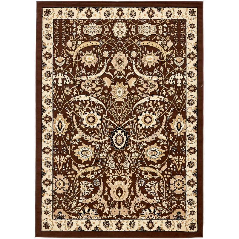 Tapis brun à motif floral Britannia, Rectangle 7 pi 1 po x 10 pi