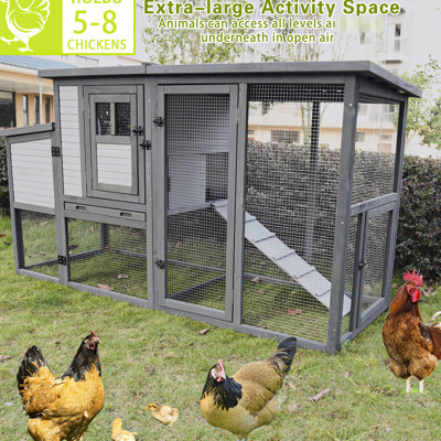 Grande cage de poulet extérieure avec toit et nichoir latéral, poulailler en bois de 79 po pour 5 à 8 poulets, canards, lapins