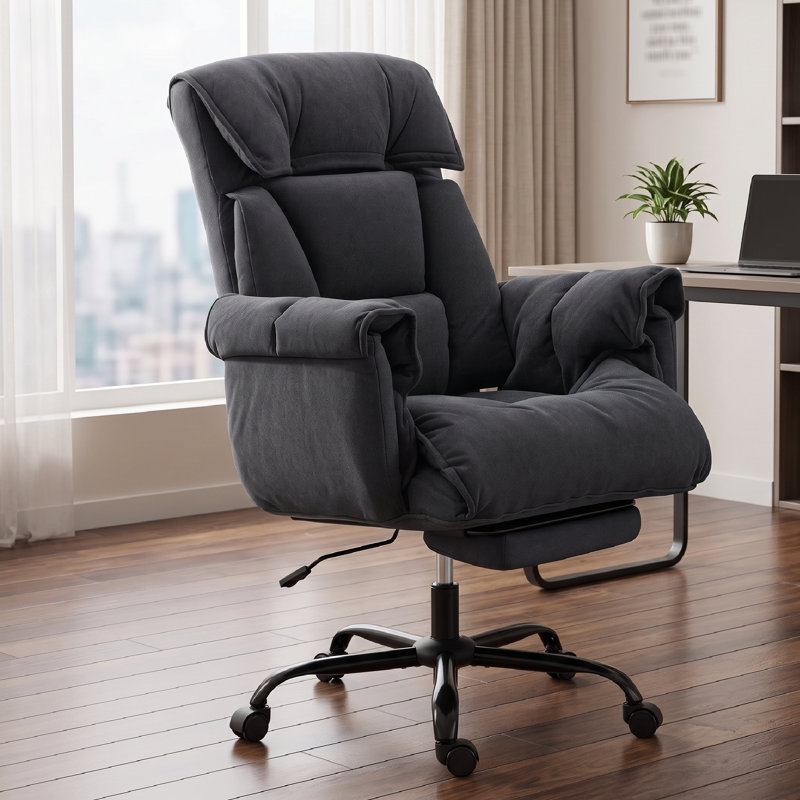 Fauteuil de bureau inclinable à haut dossier avec repose-pieds, Gris foncé