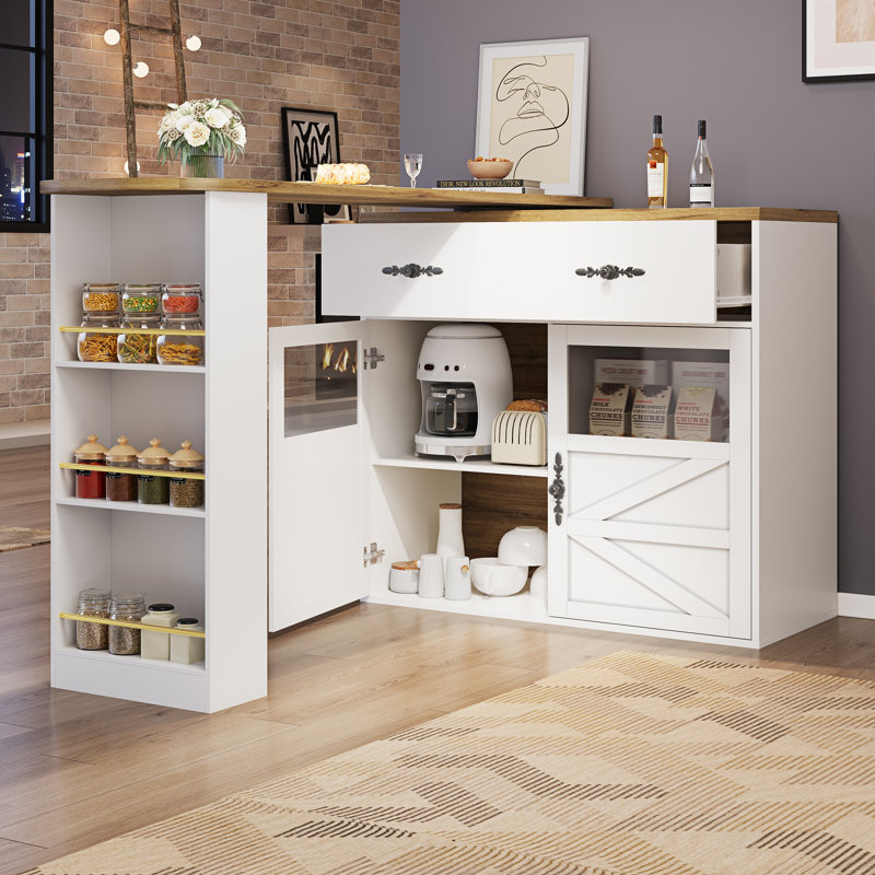 204 cm Glass Home Bar Cabinet, White