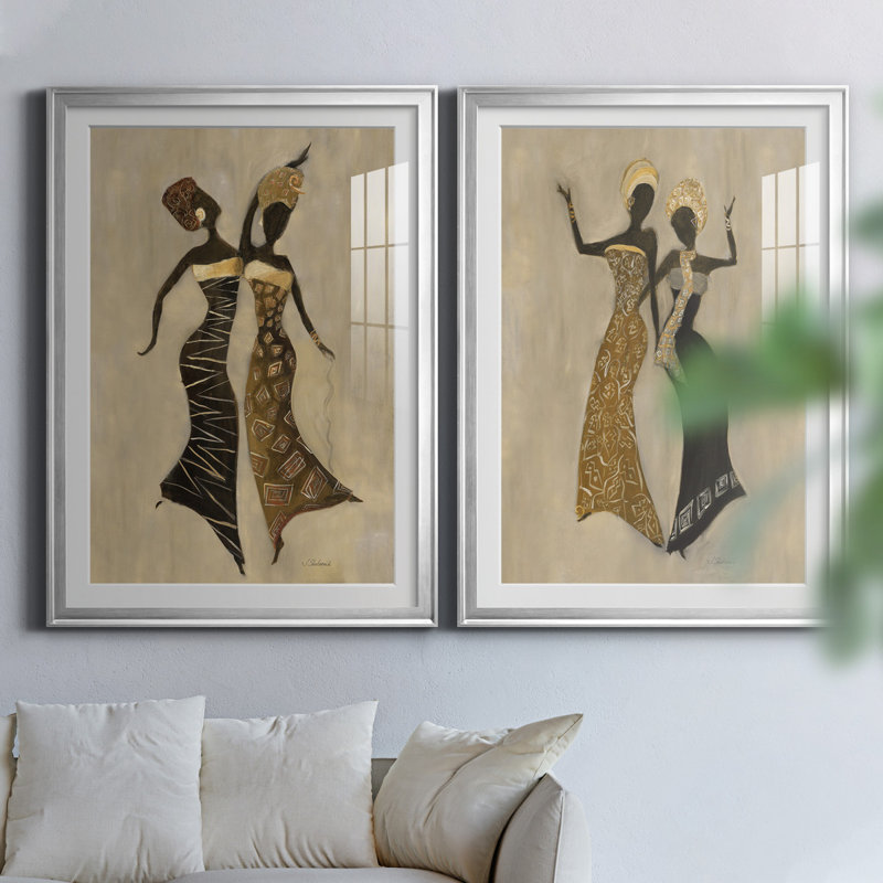 «Celebration I», ensemble de 2 reproductions d'art, H 26,5 po x l 73 po x P 1,5 po, Papier avec cadre argenté, Blanc
