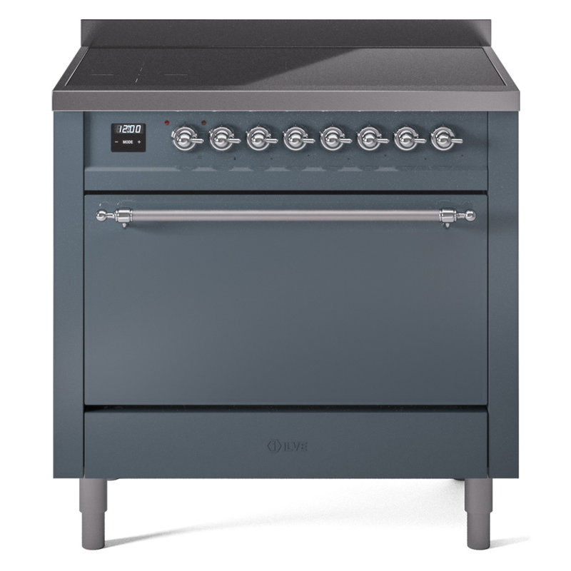 ILVE Nostalgie II Series 36 inch Induction Range with 6 Induction Elements (Glass Door), Blue Gray/Chrome