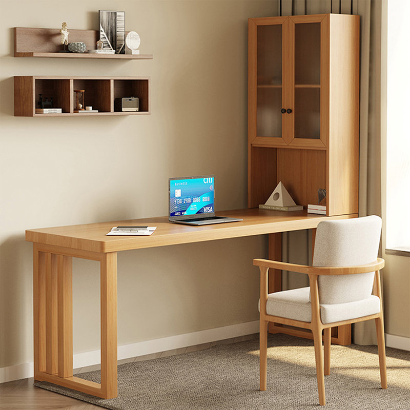 The solid wood bookcase and desk are integrated, A, 65.75"H*62.99"W*23.62"D