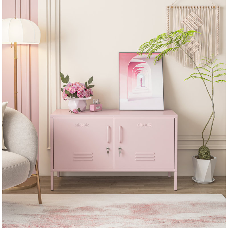Wide TV Stand Metal Lockable Storage Cabinet with 2 Doors & 2-Tier Adjustable Shelves, Multifunctional Entertainment Center for Living Room & Bedroom