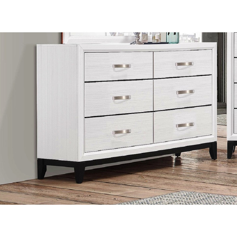 Mobilier de chambre à coucher contemporain en bois avec commode 6 tiroirs 1Pc, Blanc