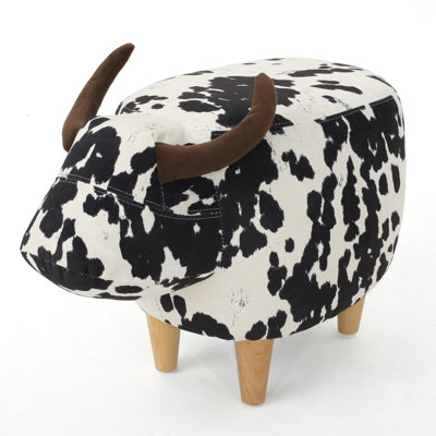 Repose-pieds Massy Cow, 25 po, noir, velours blanc, corne brun clair