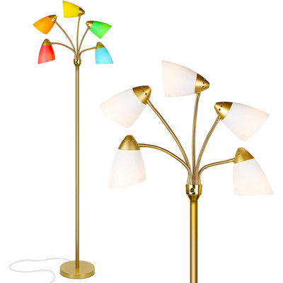 Medusa 74 in. Modern 5-Light Height Adjustable Gooseneck LED Floor Lamp with 5 Cone Shades