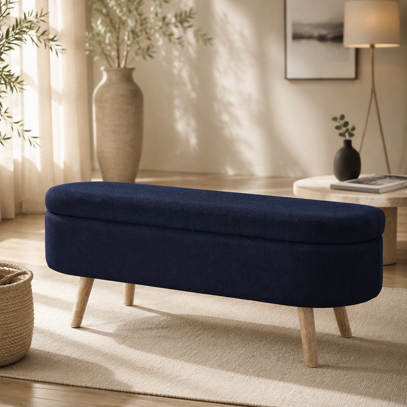 Banc de rangement avec repose-pieds ovale Luxury, Marine, Marine