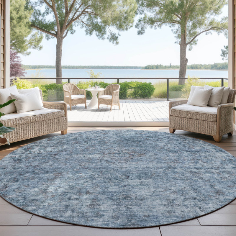 Machine Washable Indoor/Outdoor Claudian ACN1645 Blue Rug, Round 8'