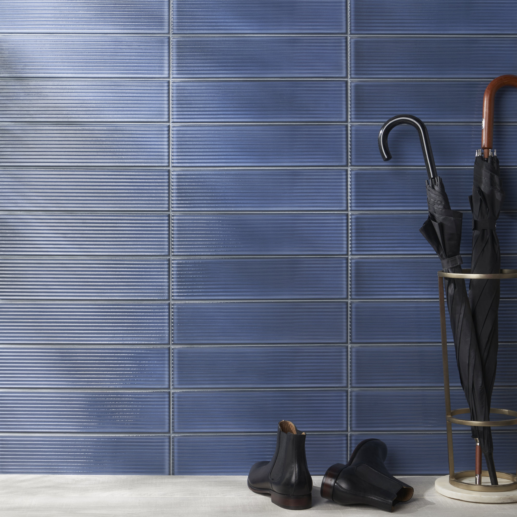 Stacy Garcia Olimar Grooved 4" x 16" Polished Porcelain Subway Wall Tile (7.74 Sq. Ft. / Case), Denim