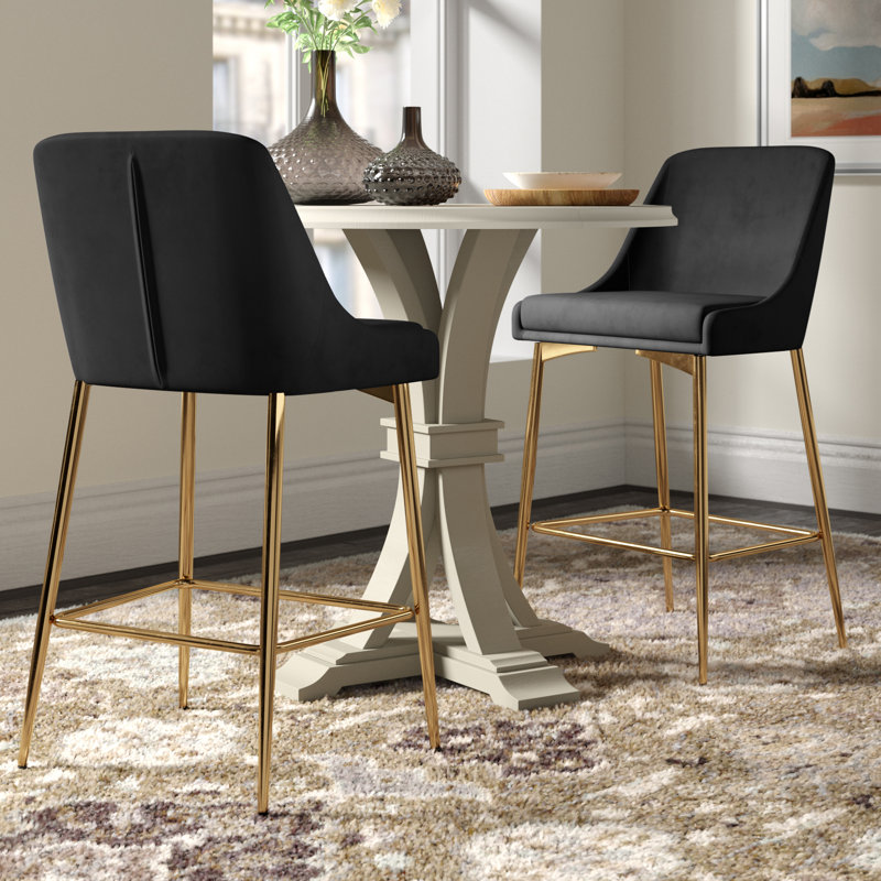 Tabouret de bar 27,5 po Karina, Velours noir, Doré