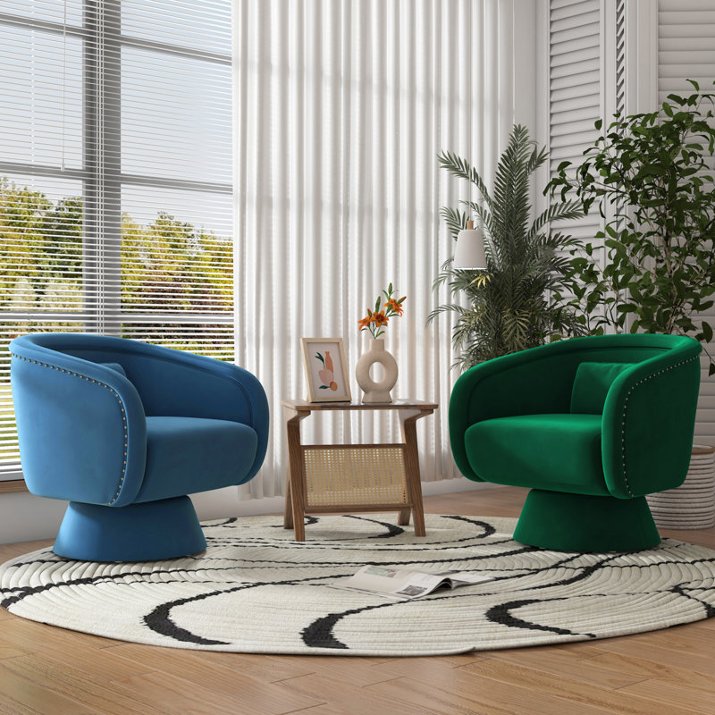 Fauteuil demi-tonneau pivotant clouté, ensemble de 2, Polyester bleu
