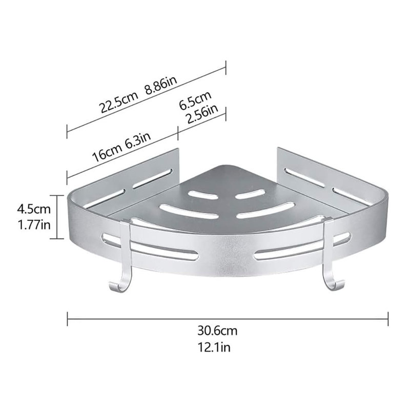 2-Tier Dark Grey Corner Shower Caddy, No Drill Adhesive Wall Mount Shelf, Silver