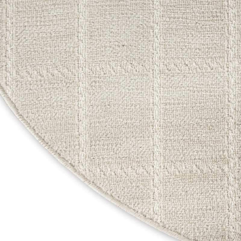 Tapis géométrique en polyester / ivoire tissé à la machine Avishek, Rond 8 pi